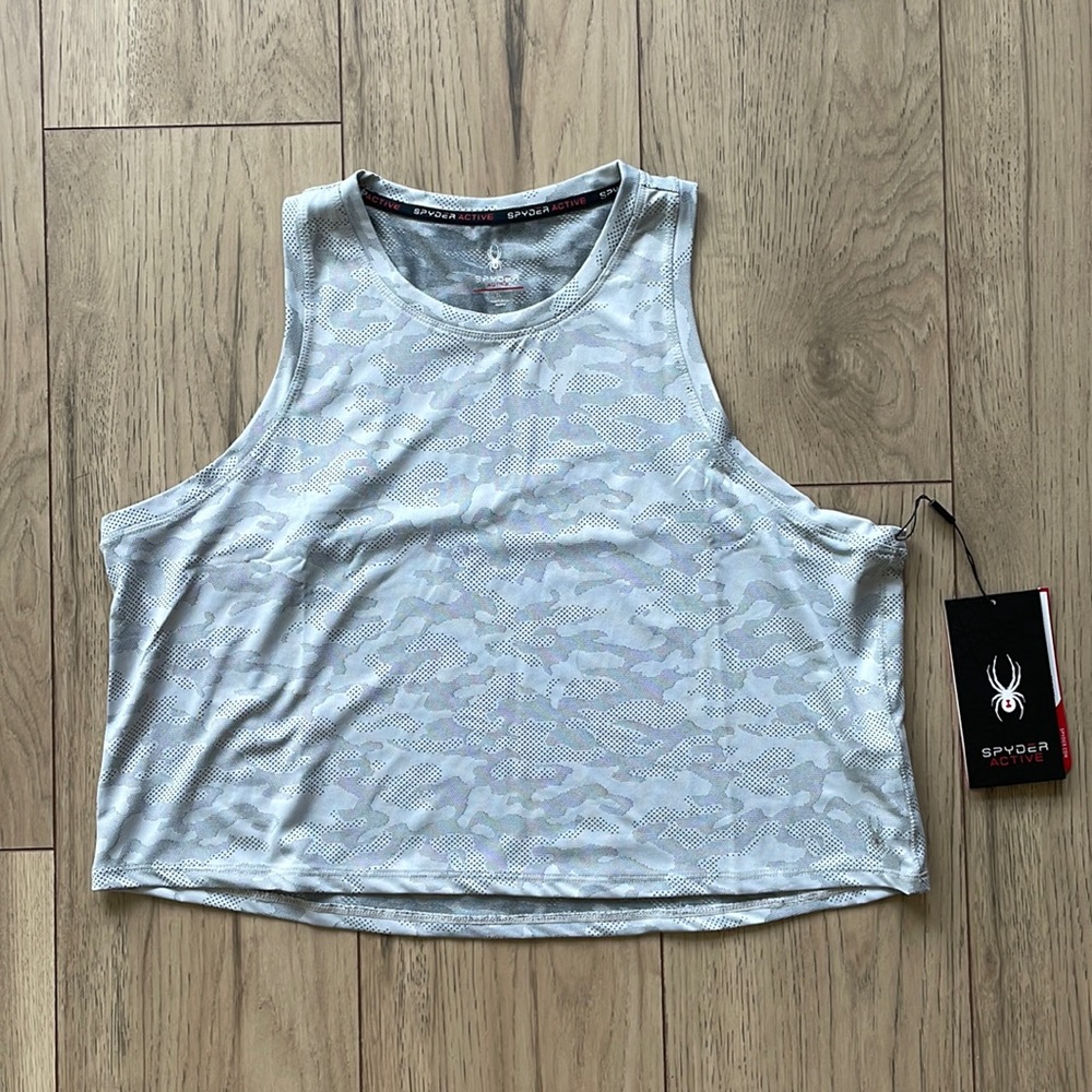 NWT Spyder Active Gray Camo Cropped Tank Top Women’s XL
